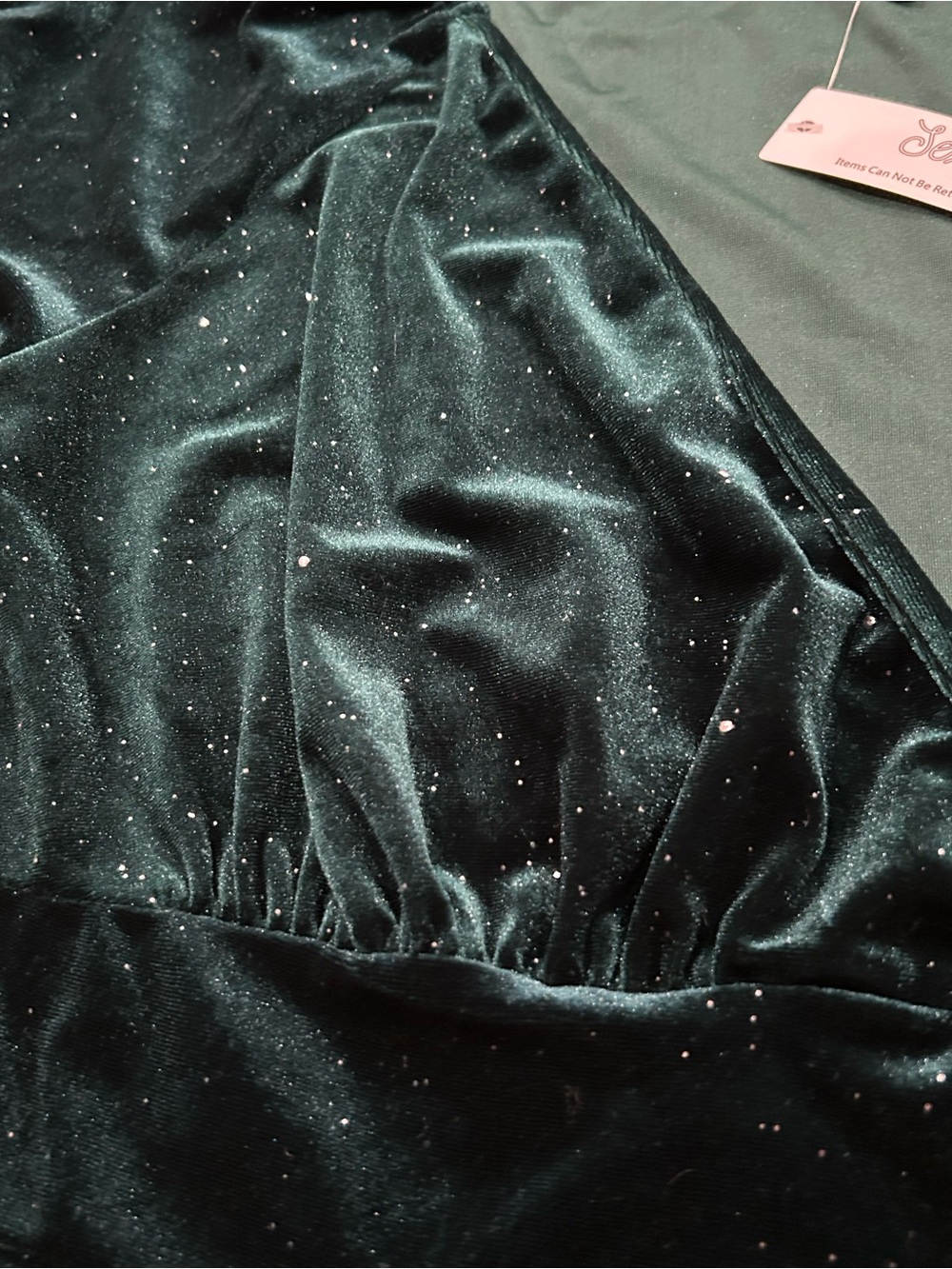 NWT Emerald Green Velvet Dress Womens XL Shimmery Long Sleeve Babydoll V-Neck - Picture 3 of 6